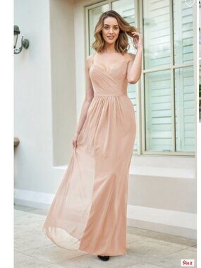 Jasmine B2 Bridesmaid Dress – Peach Chiffon A-Line (B233075)